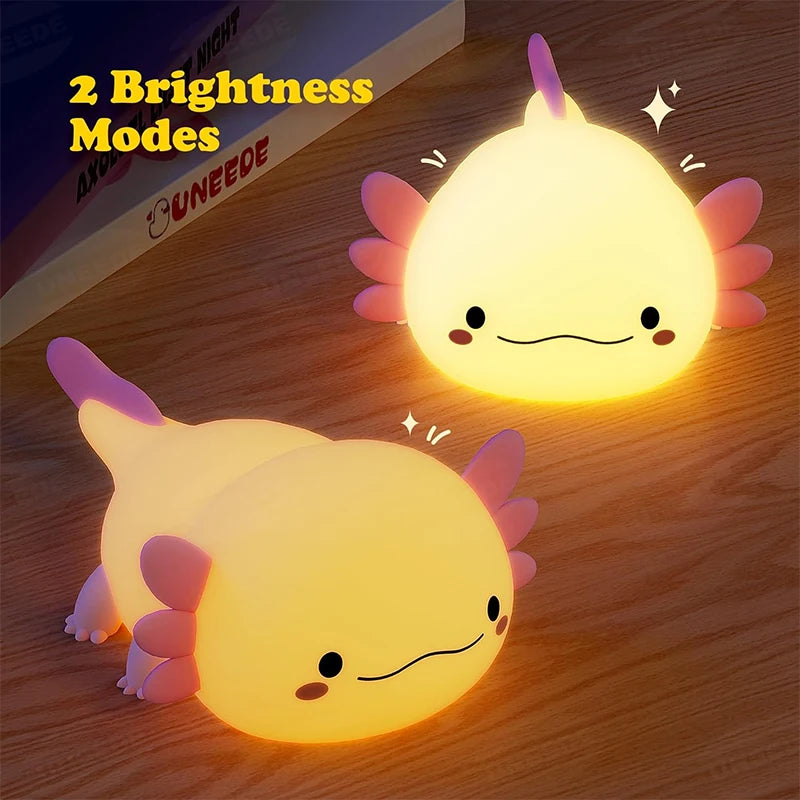 Kawaii Axolotl Touch Night Light 🌟💕 - USB Rechargeable Silicone Baby Lamp 🦑✨