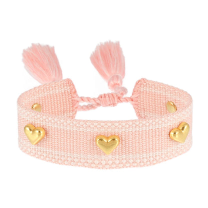 Kawaii Heart Studded Woven Bracelet 🌈✨ | Vintage Tassel Charm for Trendy Arm Stacking 💖