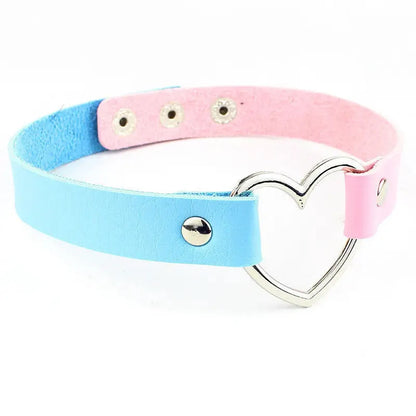 Pink Blue PU Leather Heart Choker Necklace For Women Cute Statement Jewelry 💗🎀