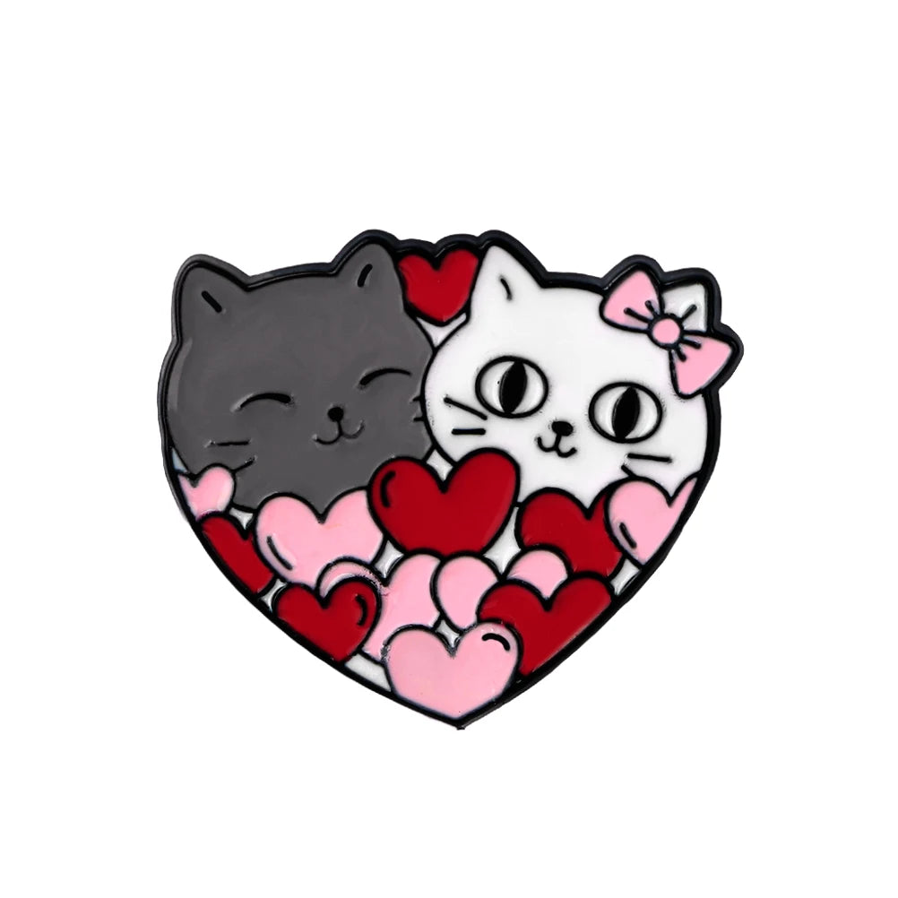 Kawaii Wink Cat Brooch with Red Heart ❤️ | Cute Cup Kitty Enamel Pin for Cat Lovers 🐾 | Perfect Gift for Friends 🎁