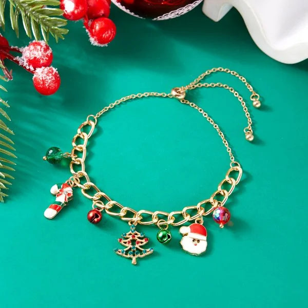 Whimsical Christmas Bracelet With Santa Snowman Star Pendant Jewelry Adjustable🎄