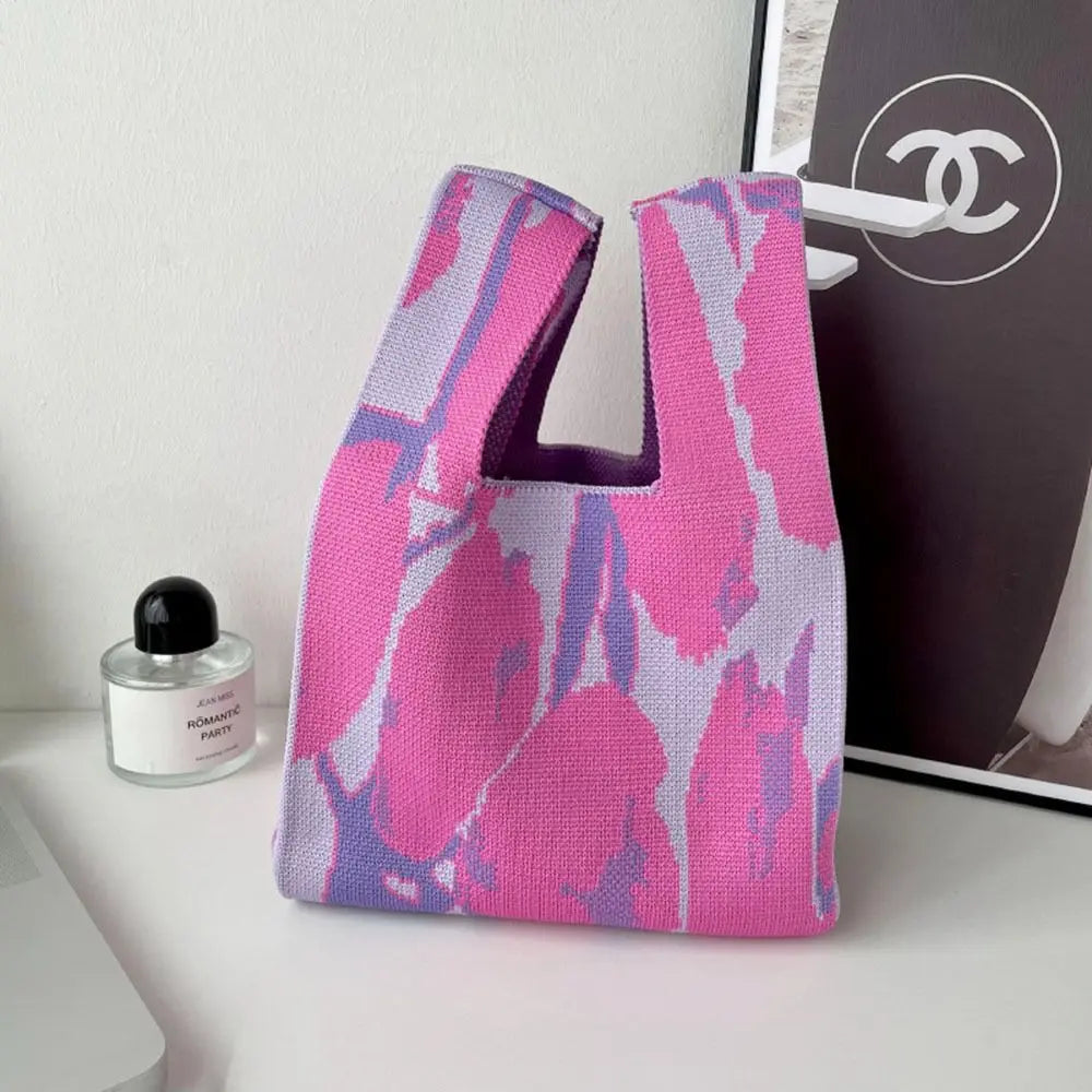 Kawaii Knitted Mini Tote Bag 👜✨ | Cute Plaid Handbag for Women | Stylish & Versatile Reusable Shopping Bag 🌈💖