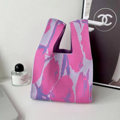Kawaii Knitted Mini Tote Bag 👜✨ | Cute Plaid Handbag for Women | Stylish & Versatile Reusable Shopping Bag 🌈💖