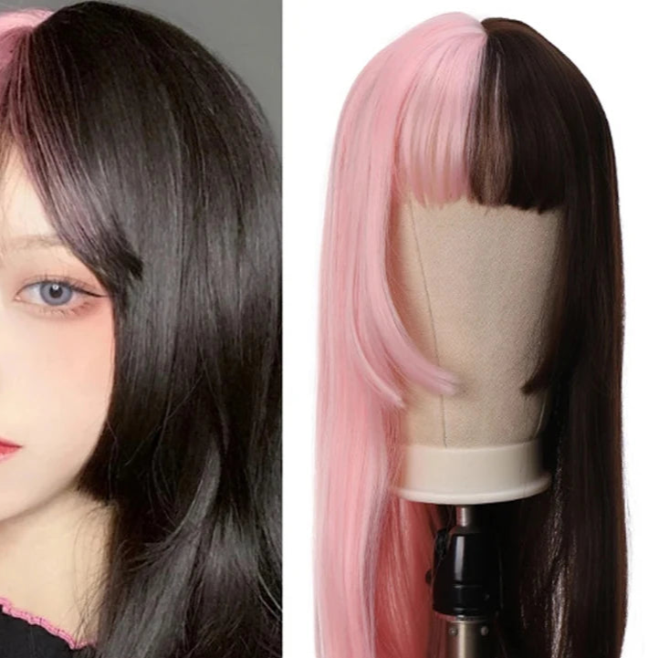 Cute Ombre Blonde & Black Double Ponytail Lolita Wig 🎀✨ - Kawaii Cosplay Hair with Bangs for Harajuku Style! 💖👸