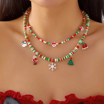 Christmas Snowflake Gingerbread Tree Pendant Necklace Unisex Beads Charm ❄️🎄