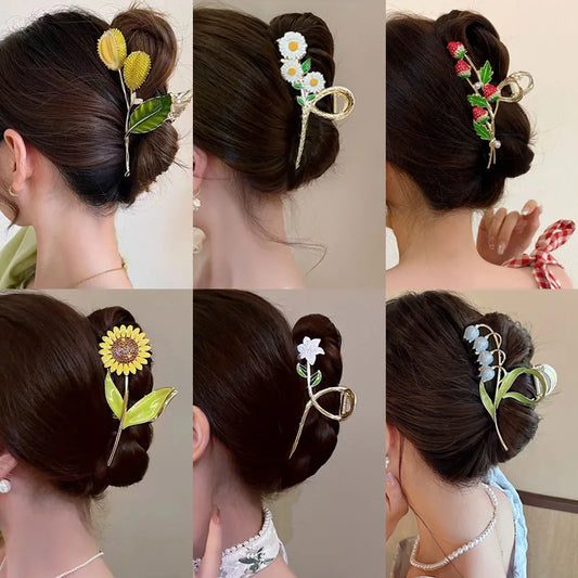 🌸✨ Sweet Floral Durian Hair Claw Clip - Adorable Ponytail Grabber for Trendy Girls! 🌼💖