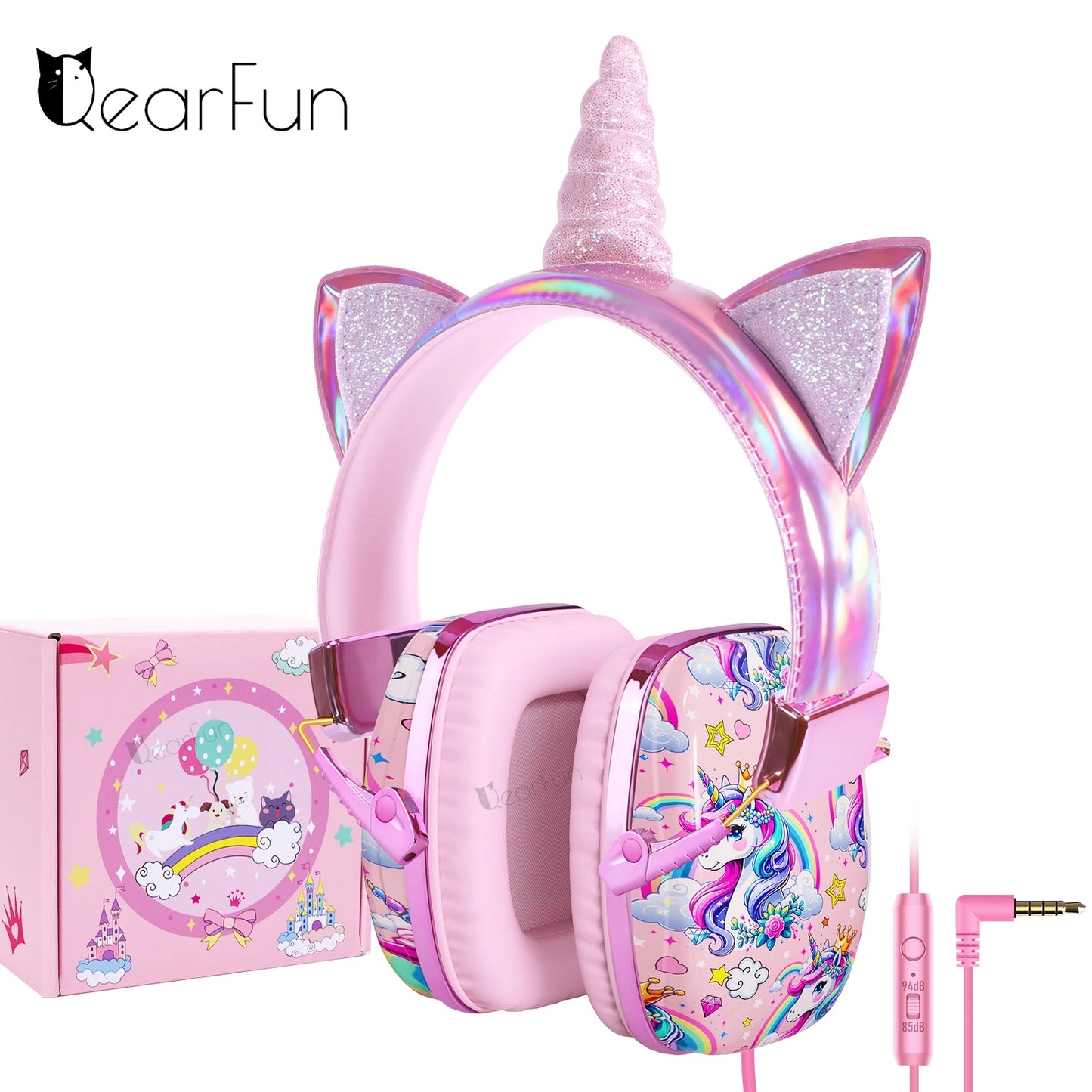 🌈✨ Adorable Unicorn Kids Headphones with Mic 🎧 | 85dB Volume Limit for Safe Listening 🎀 | Perfect for iPads, School & Travel 🦄💖