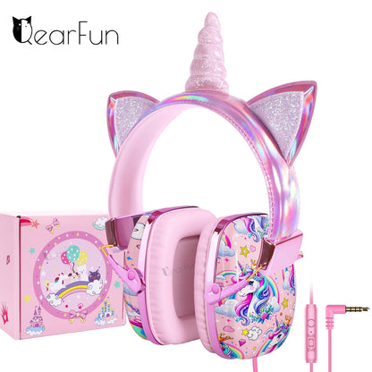 🌈✨ Adorable Unicorn Kids Headphones with Mic 🎧 | 85dB Volume Limit for Safe Listening 🎀 | Perfect for iPads, School & Travel 🦄💖