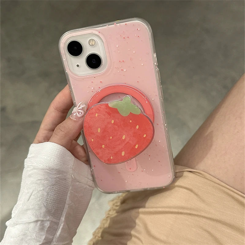 🍓 Adorable Strawberry Grip Tok: Cute Magnetic Phone Stand for iPhone 15 & More! 📱✨ - Pixie Quill