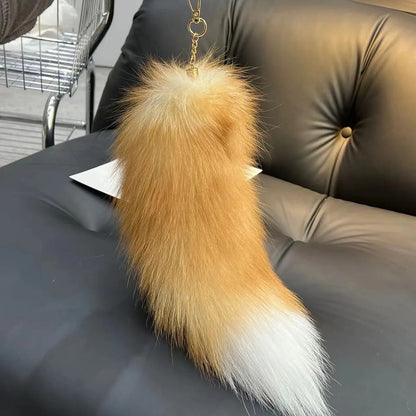 Long Real Fox Fur Tail Keychain Pendant For Women Cosplay Cute Wolf Tail 40cm 🦊✨🐾