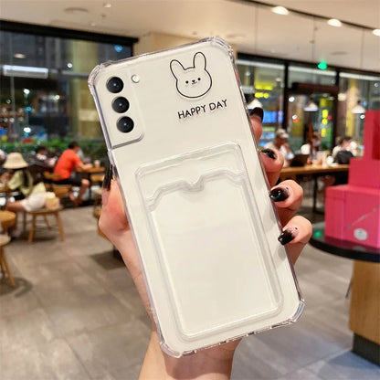 ✨ Adorable Transparent Bear Card Holder Case for Samsung Galaxy S22/S21/S20 FE/S10/S10e/Note 10/20 Plus Ultra 🐻💕