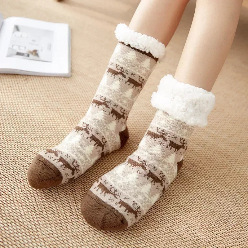 Fluffy Winter Socks For Women Warm Plush Non Slip Slipper Snowflake Gift ❄️🎁