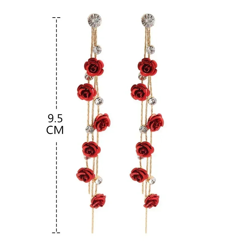 🌹✨ Kawaii Rose Drop Earrings for Women - Trendy Alloy Tassel Jewelry with Sparkling Rhinestones! 💖👗