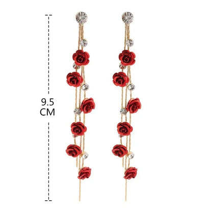🌹✨ Kawaii Rose Drop Earrings for Women - Trendy Alloy Tassel Jewelry with Sparkling Rhinestones! 💖👗