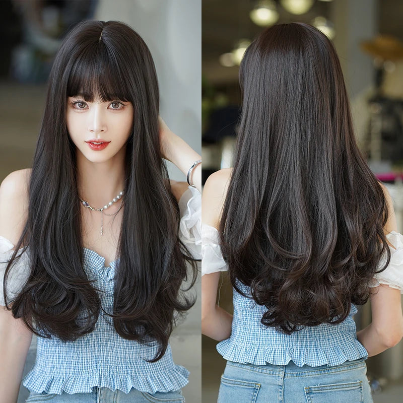 Kawaii Dreamy Sakura Pink Wavy Wig 🌸✨ | High-Density Curly Hair with Bangs for Sweet Girls 💖🎀
