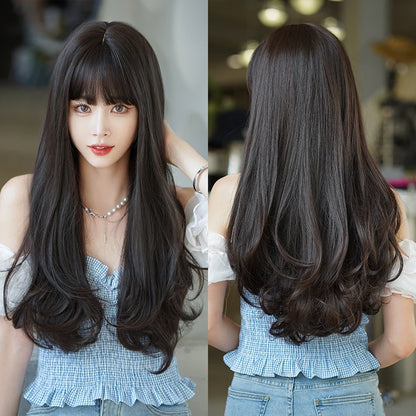 Kawaii Dreamy Sakura Pink Wavy Wig 🌸✨ | High-Density Curly Hair with Bangs for Sweet Girls 💖🎀