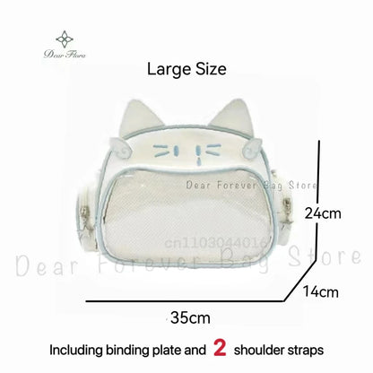 Y2K Korean Japan Kawaii Cat Ita Bag PU Cute Girls Transparent Pocket Aesthetic Shoulder Crossbody Bags Women's Fashion Backpacks