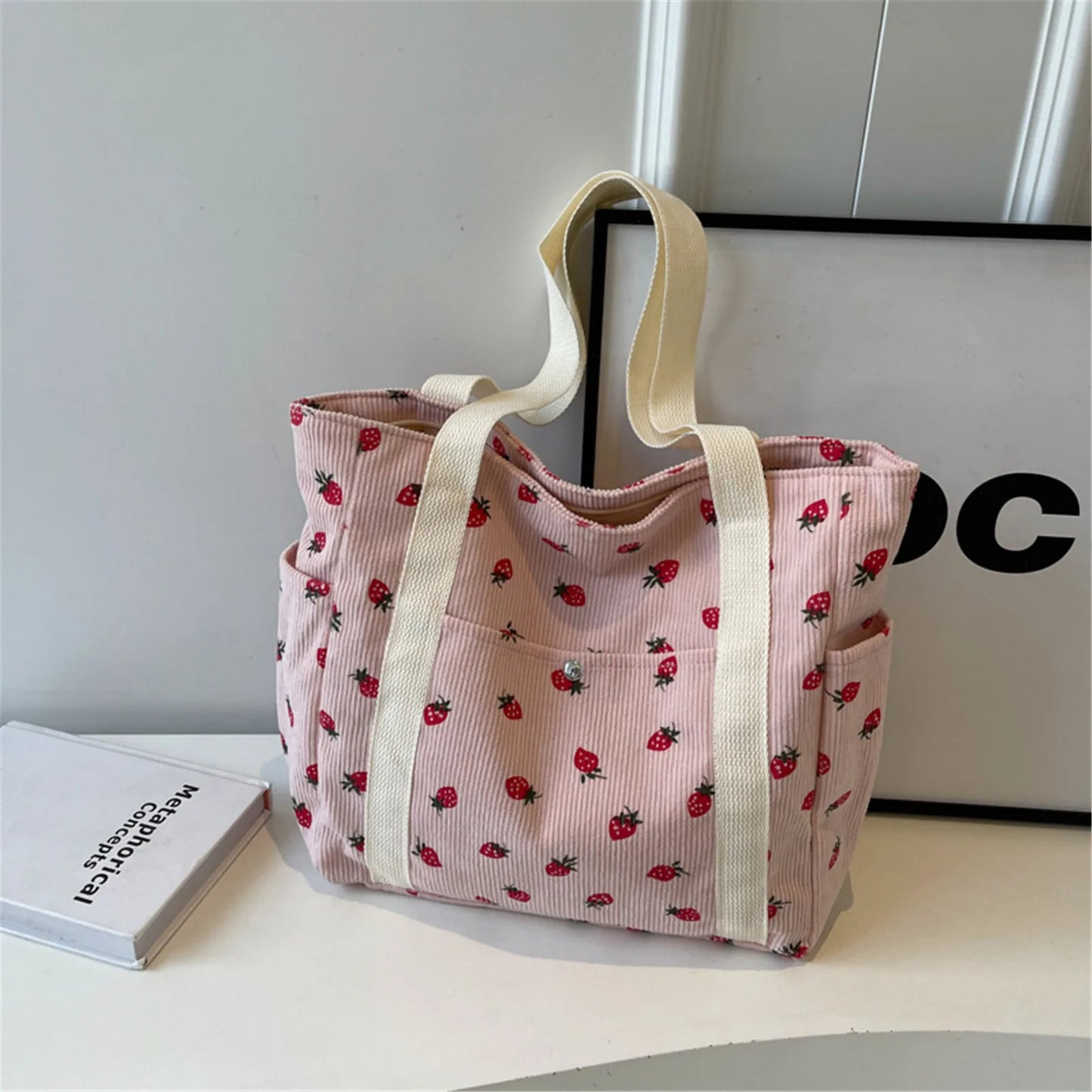 Strawberry Dreams 🍓✨ Cozy Corduroy Shoulder Bag for Stylish Adventures! 👜❤️ - Pixie Quill