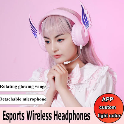 Kawaii Winged Bluetooth Headphones 🎶✨ Hi-Fi Stereo 🎧 Game On! 🎮 Noise-Canceling Mic & App Control! 🌈