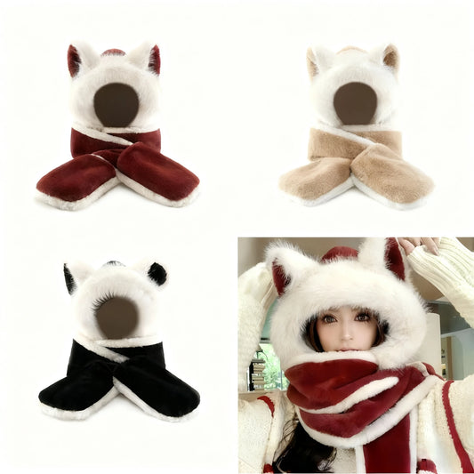 Plush Wolf Ear Hat Set With Scarf And Gloves For Winter Warmth 🐺🧣🧤❄️
