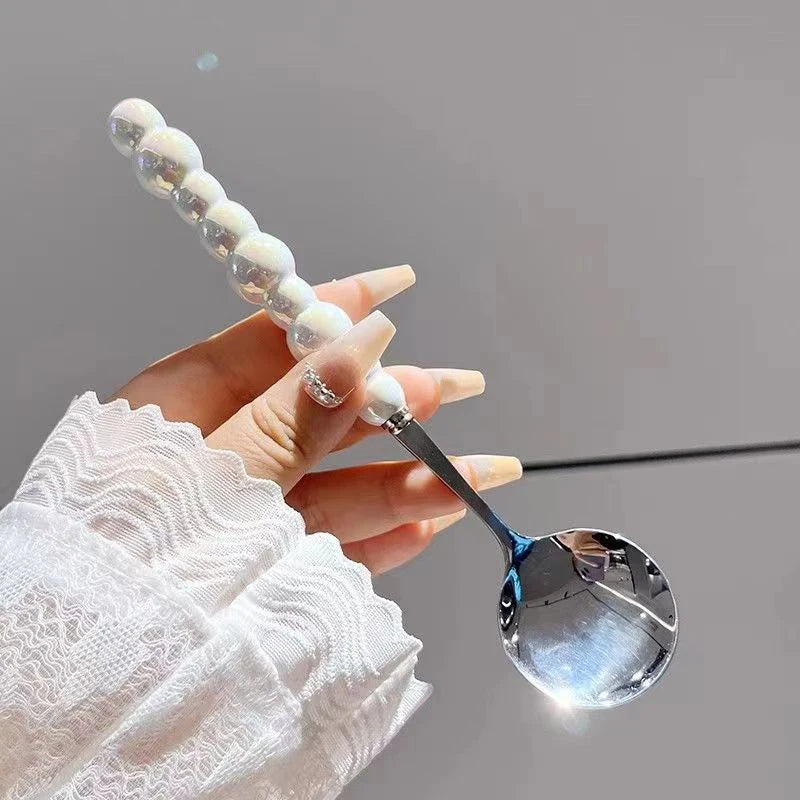 Kawaii Pearl Handle Spoon 🍦✨ | Adorable Stainless Steel Dessert Spoon for Ice Cream & Treats 🍰🌈