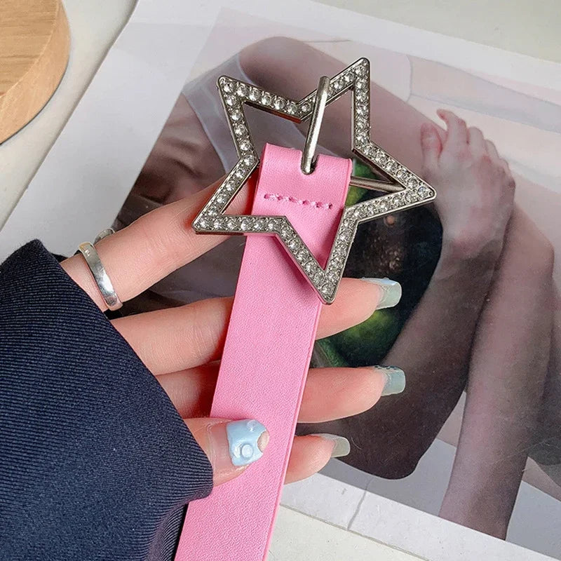 ✨ Kawaii Star Rhinestone Belt 💖 Y2K Pink PU Leather Fashion Accessory for Trendy Styles 🌟