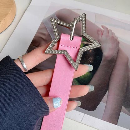 ✨ Kawaii Star Rhinestone Belt 💖 Y2K Pink PU Leather Fashion Accessory for Trendy Styles 🌟