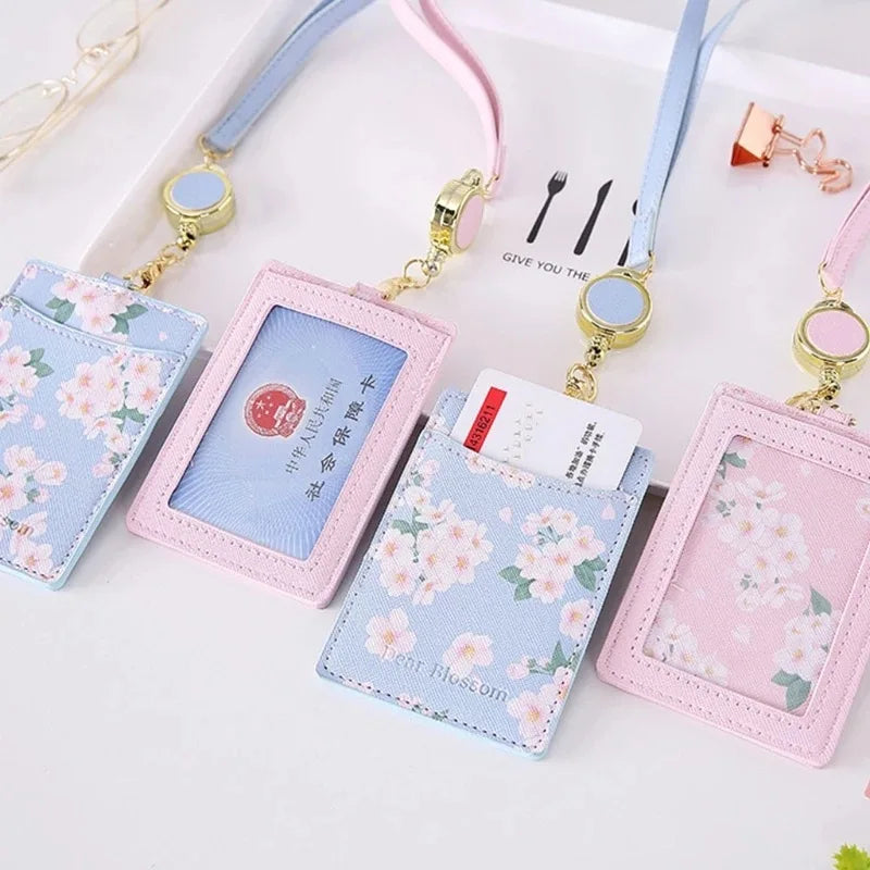 Kawaii Sakura Lanyard Card Holder 🌸 | Adorable ID & Business Card Case 🎀 | Cute Korean Stationery for Office & Daily Use ✨