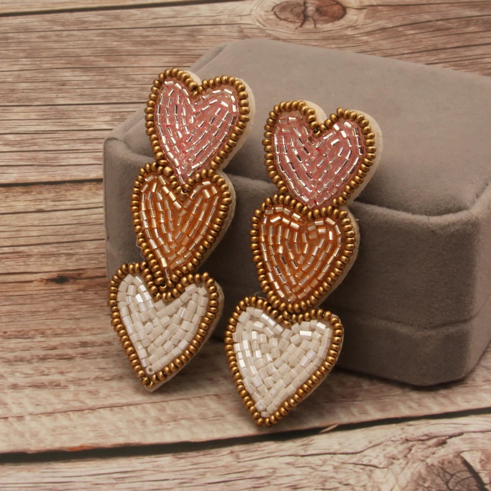 Kawaii Heart Dangle Earrings 💖✨ | Vintage Beaded Jewelry Gifts for Lovebirds 🌟💕