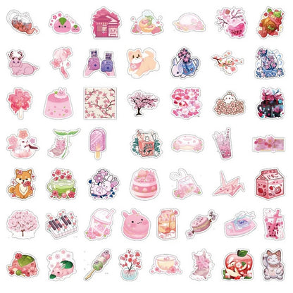 Kawaii Pink Sakura Blossom Stickers 🌸✨ - 50/100 Waterproof Vinyl Decals for Scrapbooking & Aesthetic Decor!