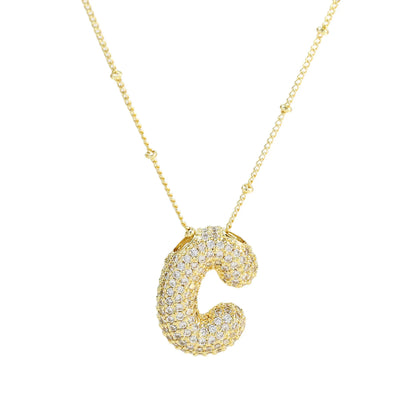 Kawaii CZ Zircon Balloon Initial Necklaces 🎈✨ A-Z Alphabet Bubble Letter Pendants for Trendy Women 💖 Fashion Jewelry