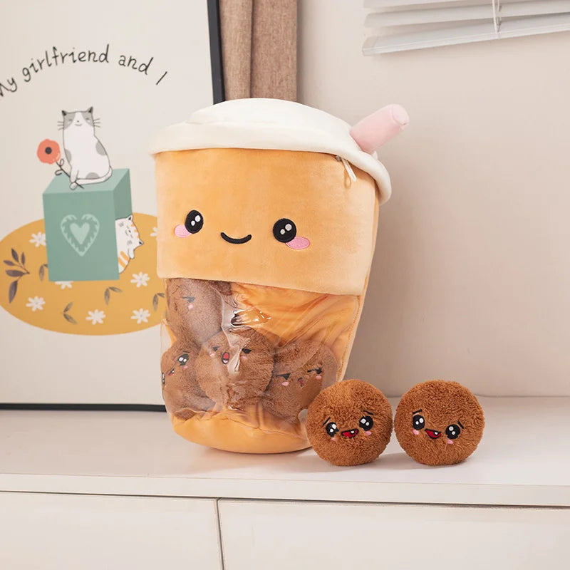 Kawaii 6pcs Boba Milk Tea Pudding Plushies 🥤🐾 - Adorable Cat Paw & Wolfberry Sofa Decor Gifts for Kids & Teens ❤️✨