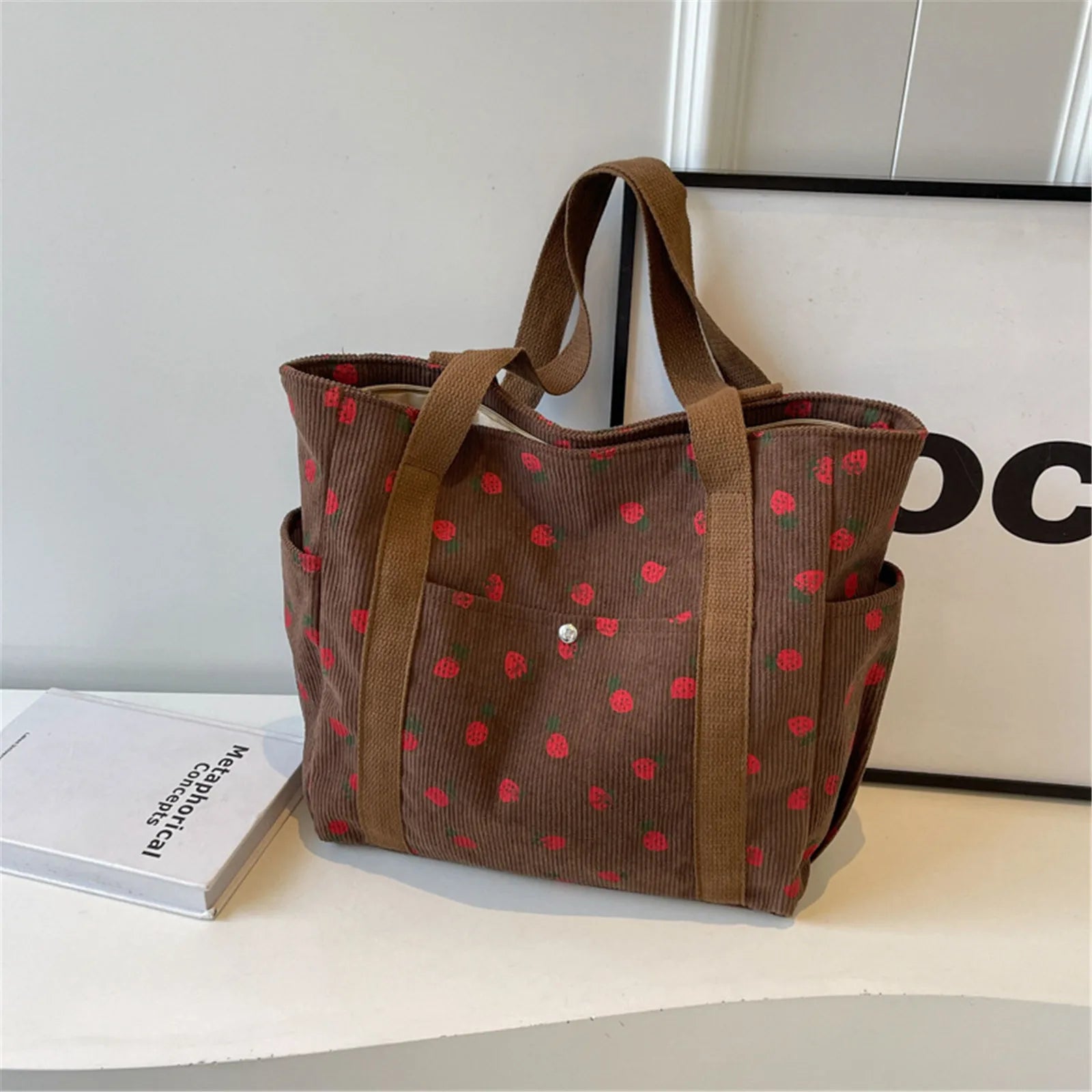 Strawberry Dreams 🍓✨ Cozy Corduroy Shoulder Bag for Stylish Adventures! 👜❤️ - Pixie Quill