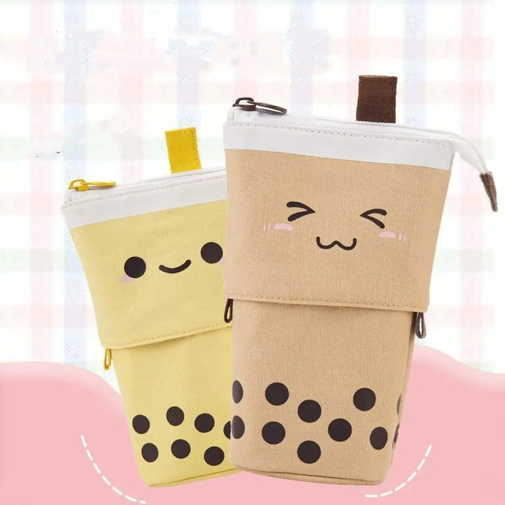 Kawaii Boba Milk Tea Pencil Case 🥤✨ | Cute Retractable Pen Holder & Stationery Organizer for Kids 🎨🌈