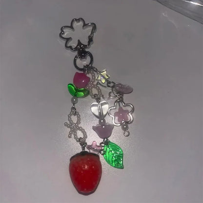 Delightful Strawberry Bow Keychain Y2K Charm Bag Pendant Lily Of The Valley Fairy Tale Jewelry Accessories 🍓🎀💫