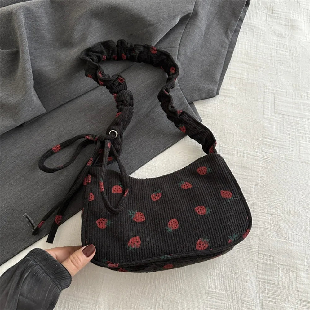 ✨Berry Sweet Corduroy Tote 🍓🌈 - Trendy Y2K Large Capacity Shoulder Bag for Stylish Girls! 👜💕 - Pixie Quill