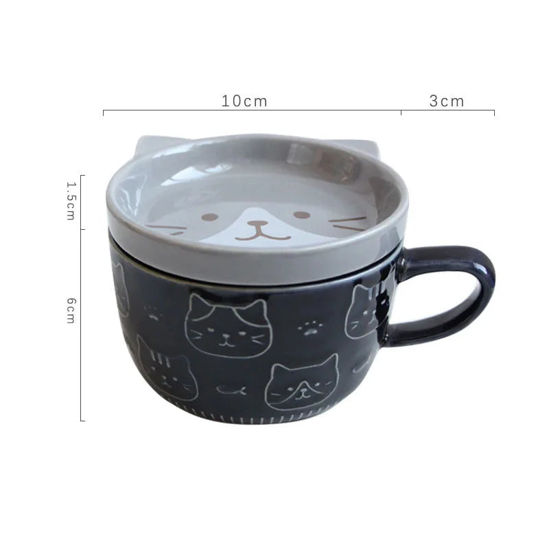 Kawaii Cat Coffee Mug ☕️🐱 - Cute Ceramic Cup with Lid for Breakfast & Milk! 🌸💕