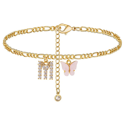 Kawaii Butterfly Initial A-Z Anklets 🌈✨ Waterproof Leg Chains for Trendy Girls | Cute Jewelry Gift for Parties 🦋💖