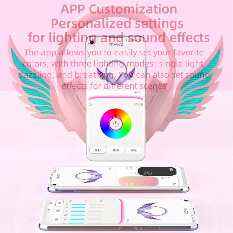 Kawaii Winged Bluetooth Headphones 🎶✨ Hi-Fi Stereo 🎧 Game On! 🎮 Noise-Canceling Mic & App Control! 🌈