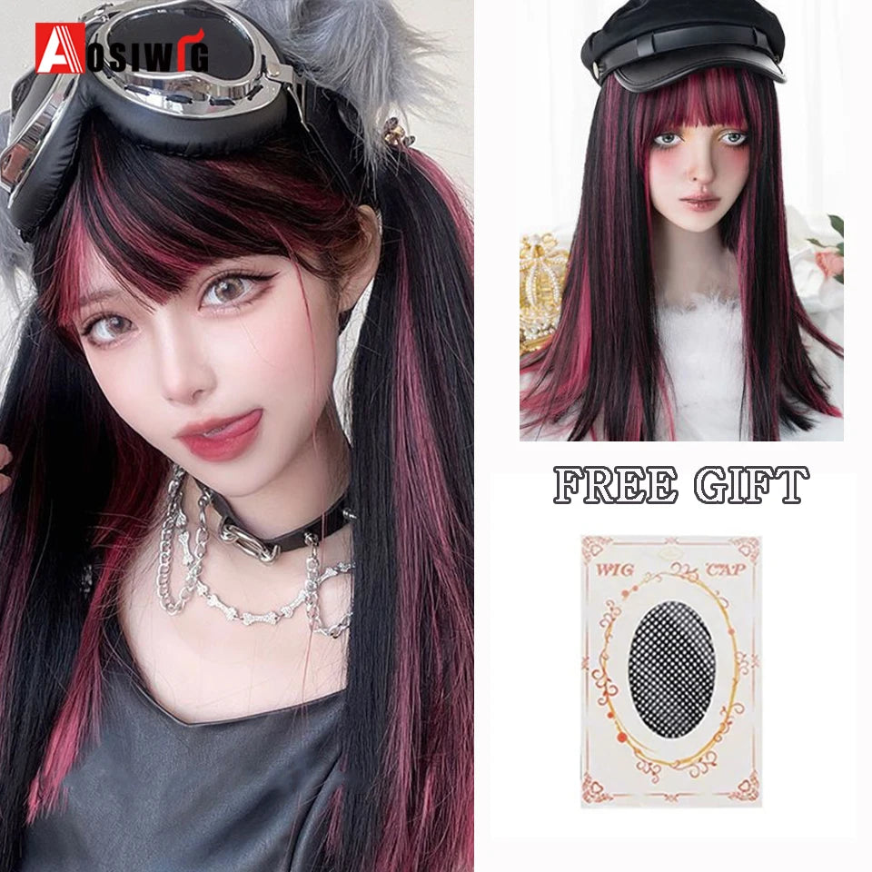 Kawaii Black & Blue Long Straight Lolita Wig 💖✨ Perfect for Cosplay & Parties! 🎉🎀