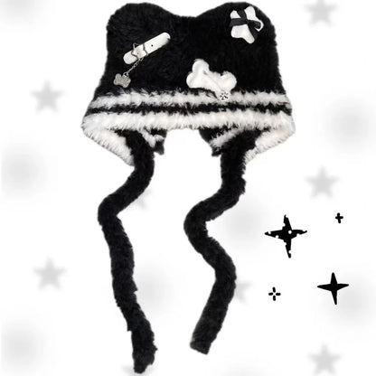 Gothic Harajuku Bear Hat For Women Wool Knit Beanie 🐻 Cross Star Wings Cute