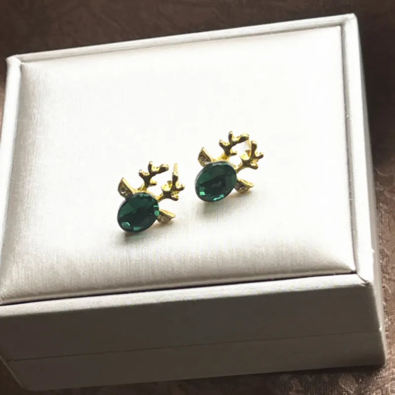 Deer Stud Earrings Cute Antler Charm CZ Crystal Gift For Girls Women 🎀🦌✨