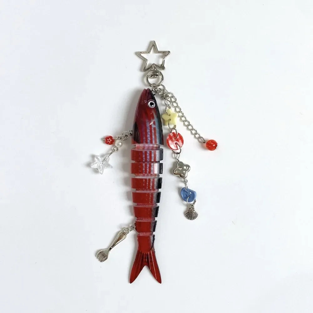 Playful Plastic Fish Keychain 🐟 Multi Jointed Backpack Charm Gift