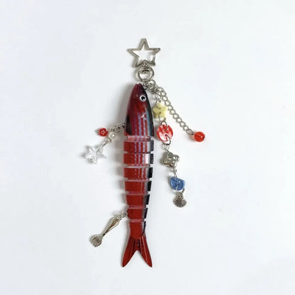 Playful Plastic Fish Keychain 🐟 Multi Jointed Backpack Charm Gift
