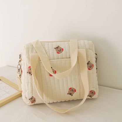 Kawaii Bear Embroidered Baby Diaper Bag 🐻💕 | Stylish Quilted Mummy Messenger Bag for Newborn Care & Stroller Storage 🌈✨