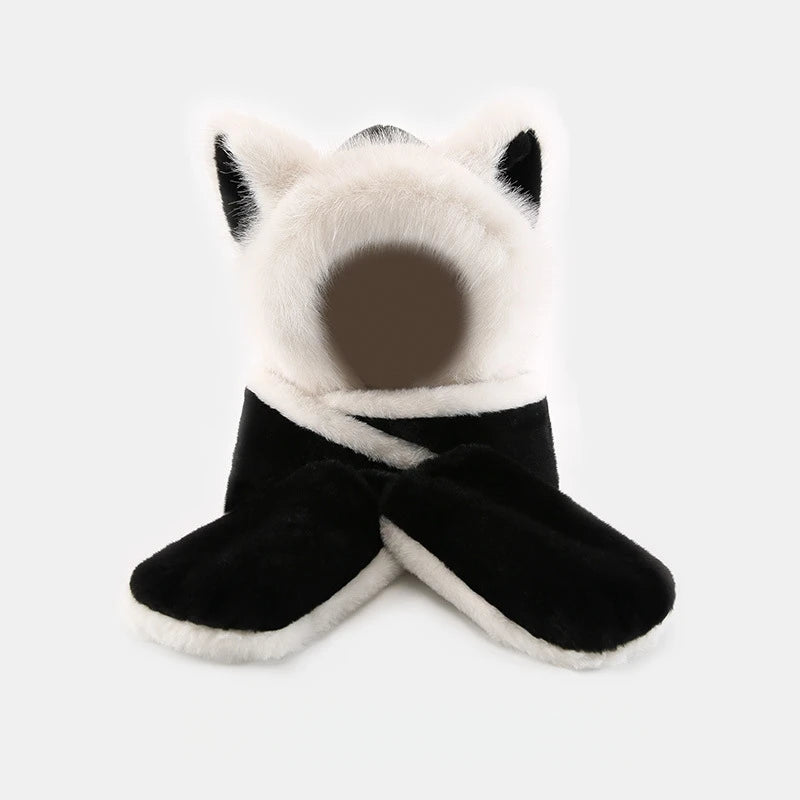 Plush Wolf Ear Hat Set With Scarf And Gloves For Winter Warmth 🐺🧣🧤❄️