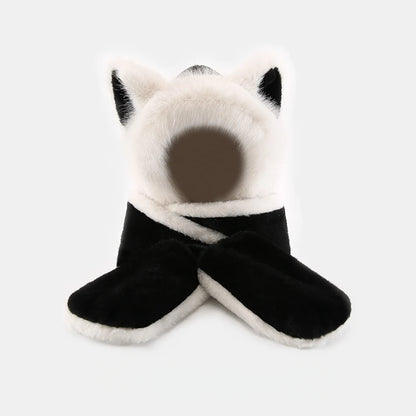 Plush Wolf Ear Hat Set With Scarf And Gloves For Winter Warmth 🐺🧣🧤❄️