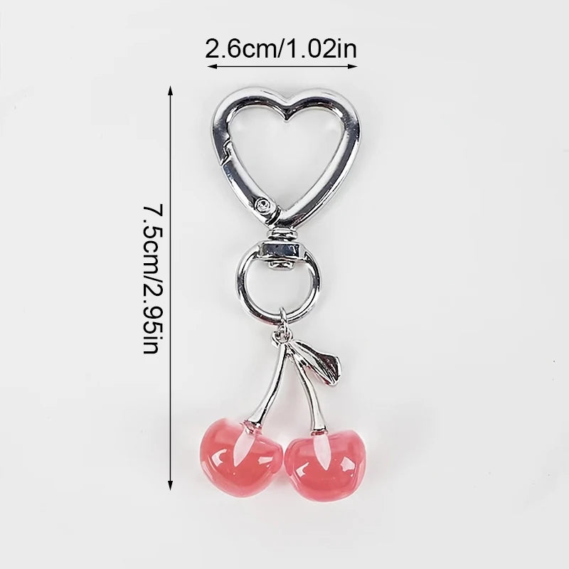 Heart Shaped Resin Cherry Keychain With Lobster Clasp Cute Bag Charm 💖🍒