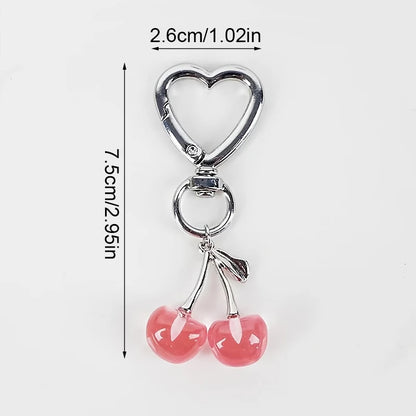 Heart Shaped Resin Cherry Keychain With Lobster Clasp Cute Bag Charm 💖🍒