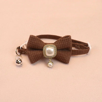 ✨ Adorable Adjustable Waffle Cat Collar with Vintage Pearl & Bow 🎀🐾 - Perfect for Trendy Tails! 🐱🌟